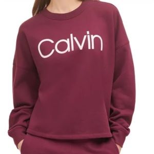 Calvin Klein Women's Garnet Relaxed Fit Logo Fleece Hoodie Sweatshirt